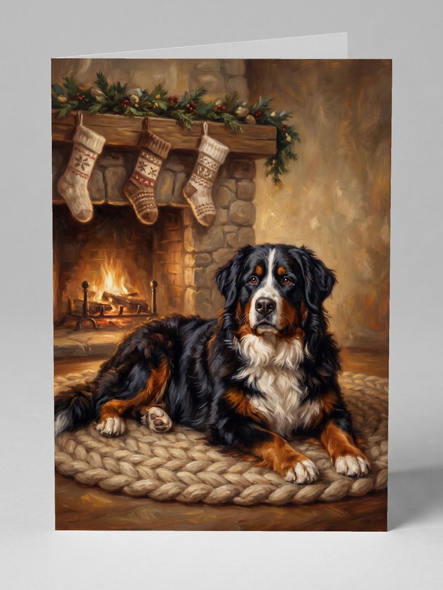The Fireside Stocking Watcher greeting card